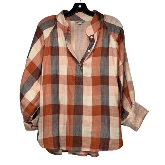 JOIE Dia Plaid Top in Cider Orange Size XL lined with a gingham print - Picture 1 of 12
